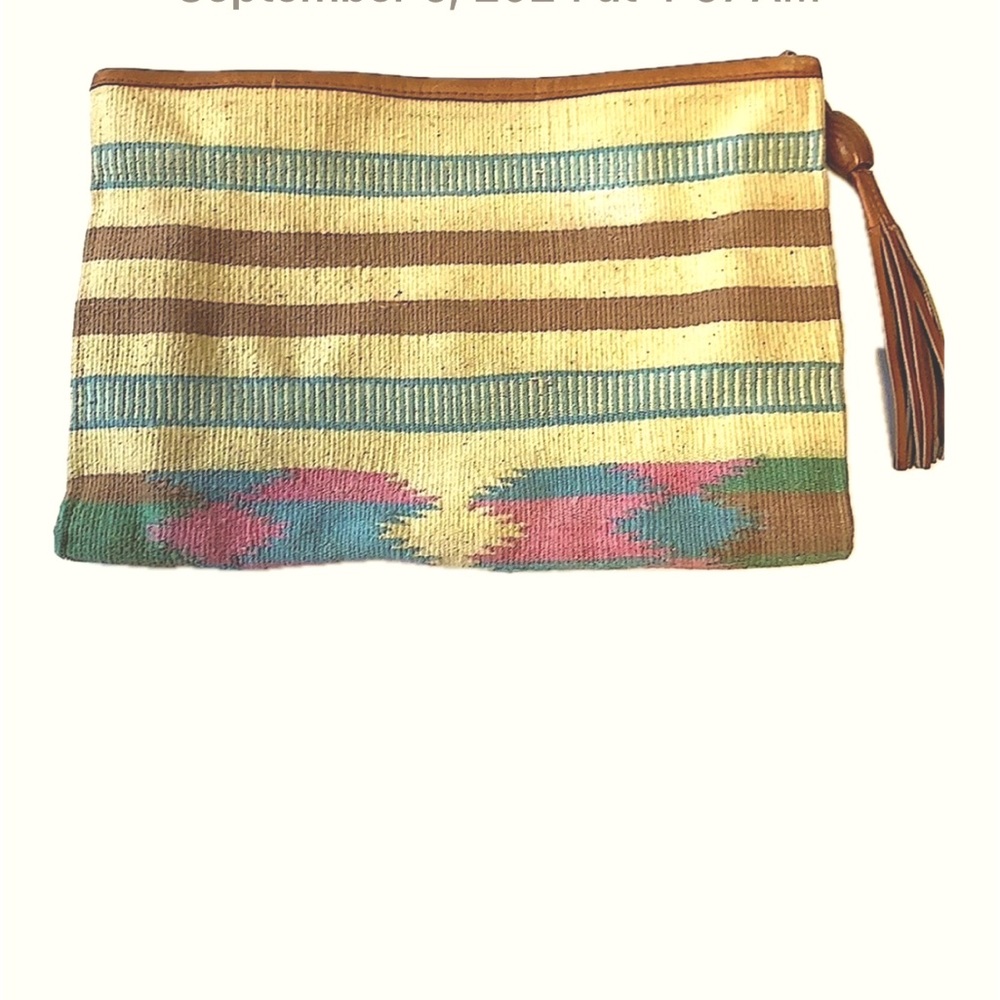 Carpetbags of America Southwestern Style Clutch EUC Leather Trim Like New